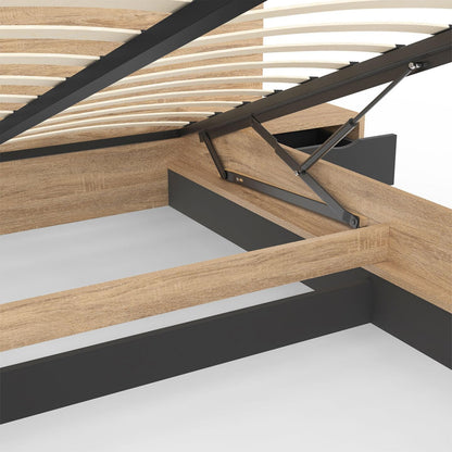 Lit Coffre Santa avec Tables de chevets intégrées et sommier 140x190cm Couleur Bois et Noir