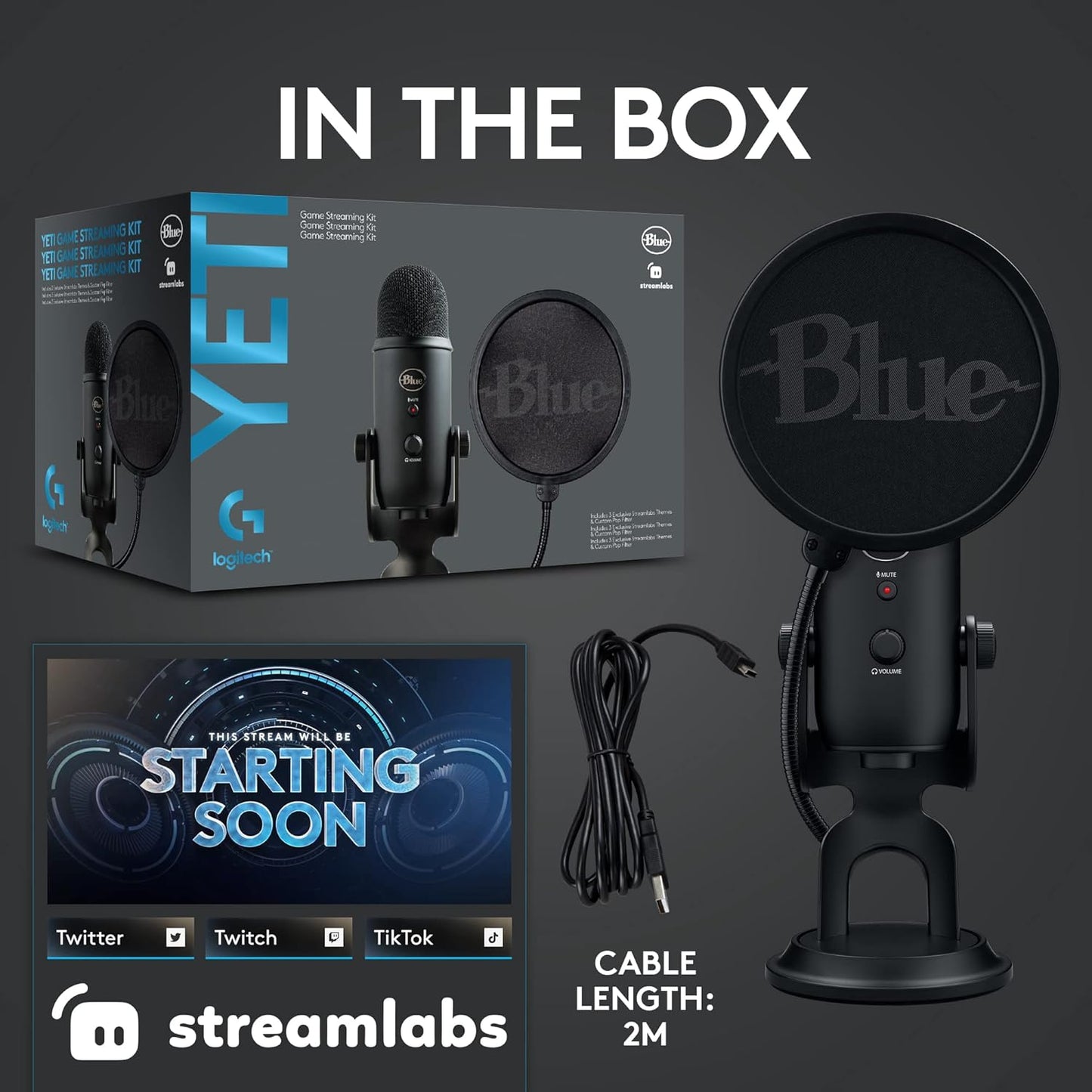 2026 Logitech for Creators Microphone USB Blue Yeti (Noir)
