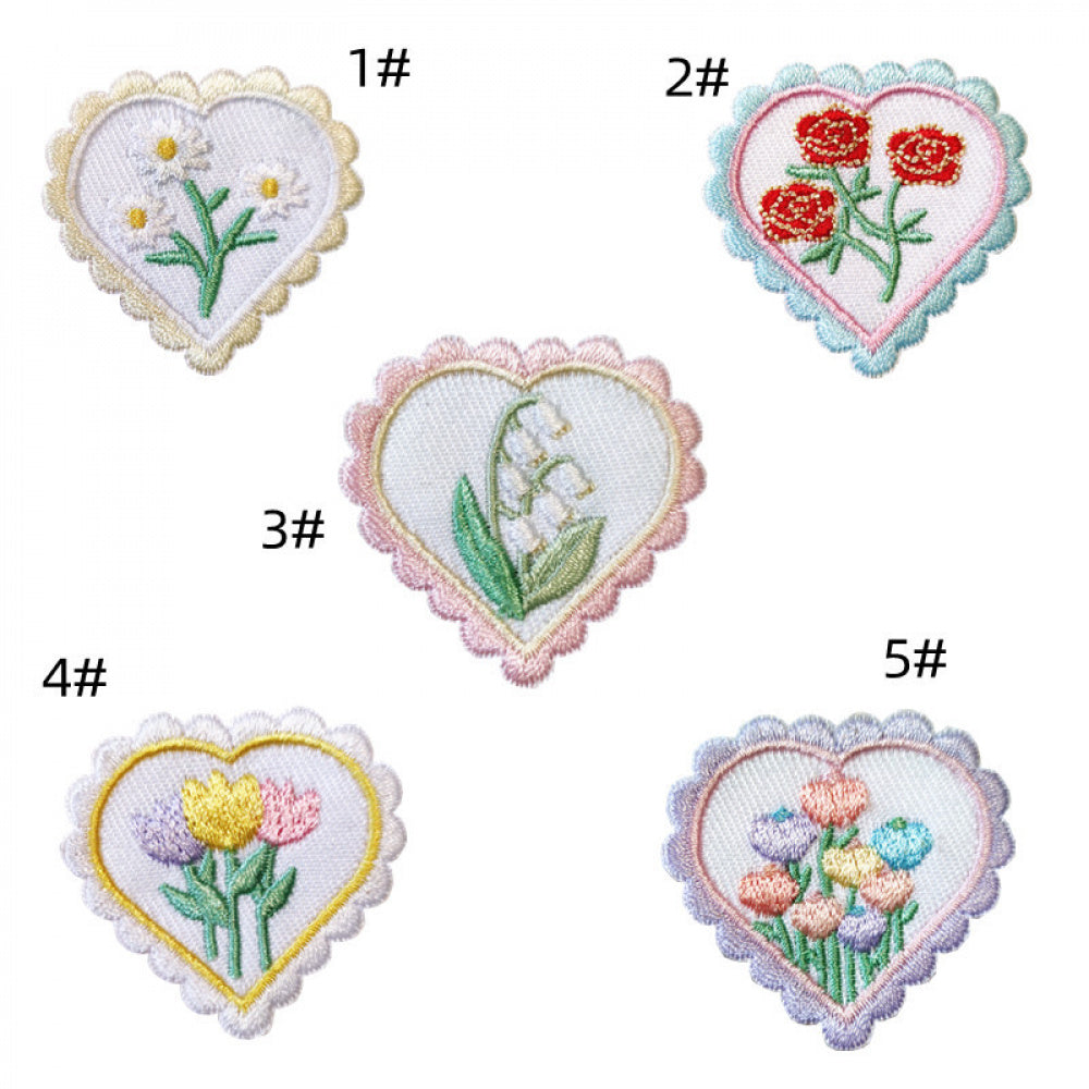 floral heart embroidered patches flower design iron on