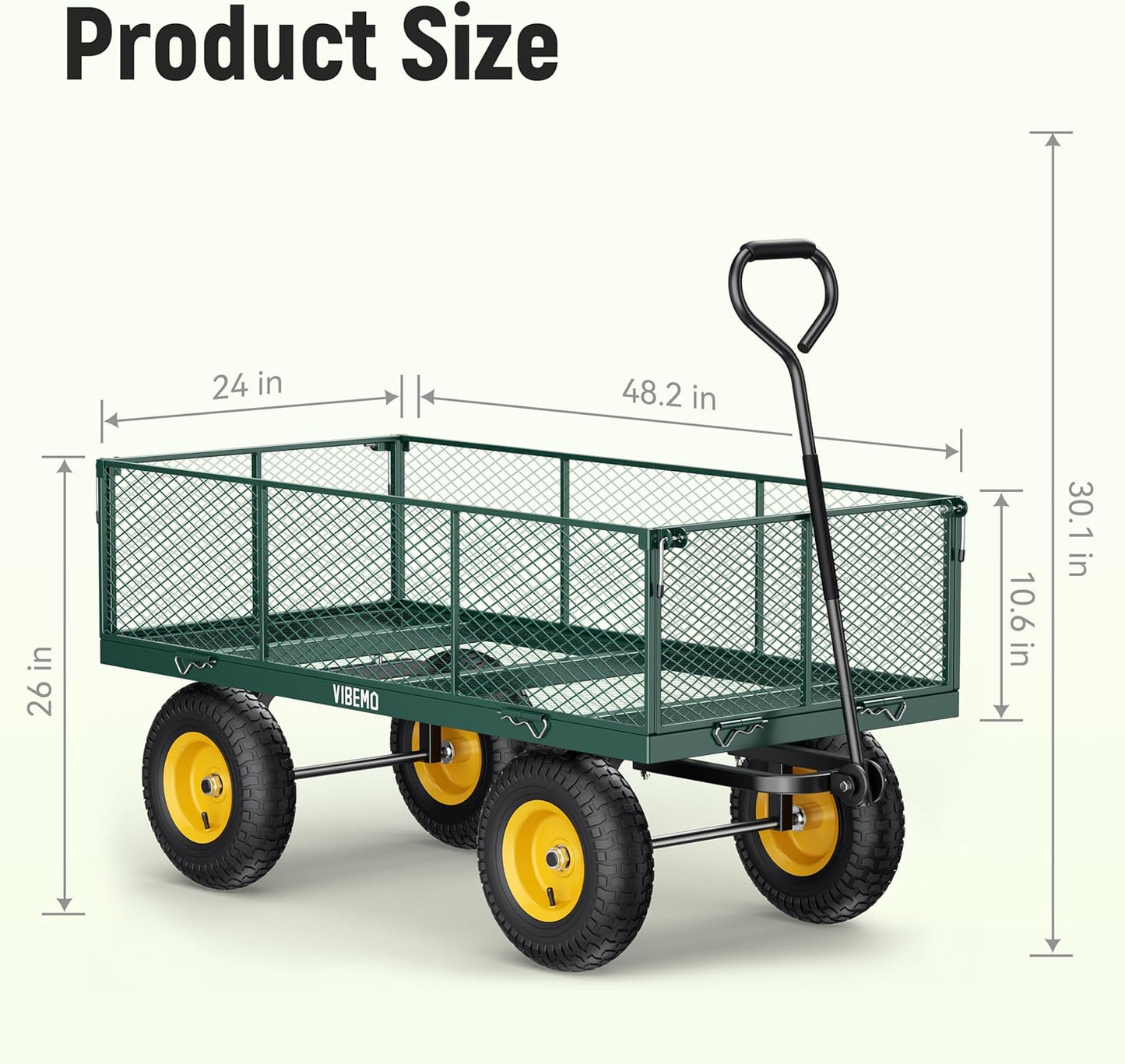 Chariot de jardin en acier 2026, 2 en 1, robuste, utilitaire, 635 kg (1400 lb), avec ridelles amovibles en filet pour le transformer en plateau, demi-tour à 240°, pneus pneumatiques de 33 cm (13 po), idéal pour la ferme, le jardin, la pelouse et le c