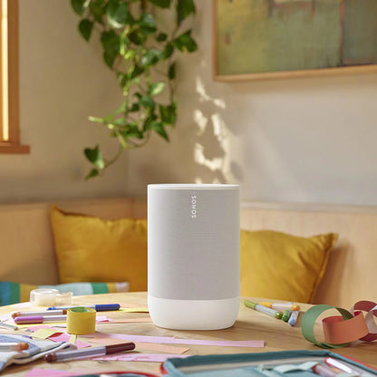 2026 Sonos Move 2 – Enceinte Portable Intelligente Blanche avec Batterie 24 Heures, Bluetooth et Wi-Fi, Résistante à l’Eau, Son Stéréo Puissant et Commande Vocale