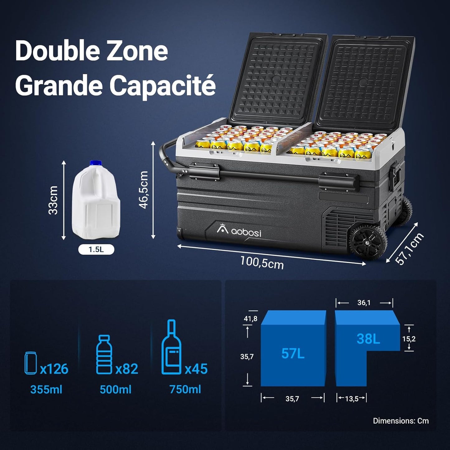 115L Glaciere Electrique Double Zone,Glaciere a Compression WiFi APP,12 V/24 V et 100-240 V Frigo Camping,-20 ℃ à 20 ℃,pour Voiture,Camion,Bateau,Camping,Car,Caravanes,Voyageant,Maison