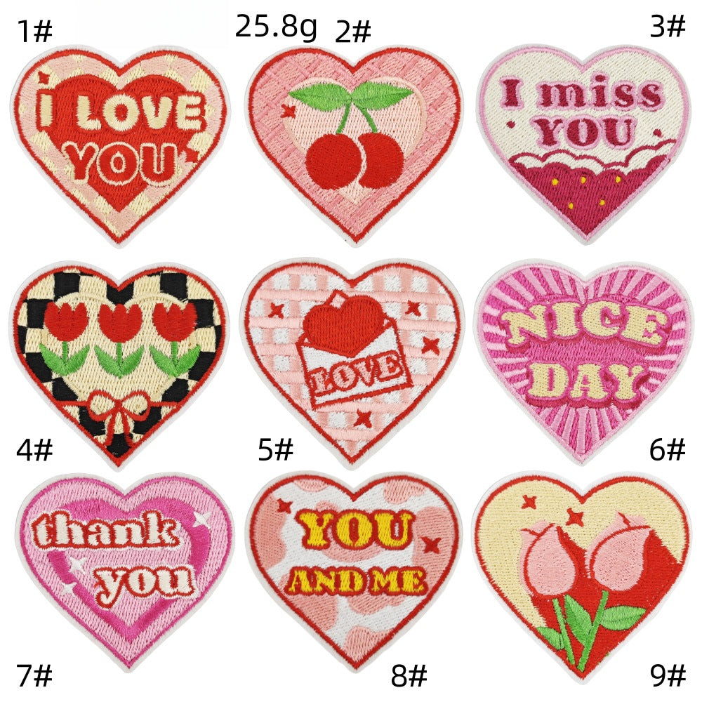 love heart embroidered patches cherry floral design iron on