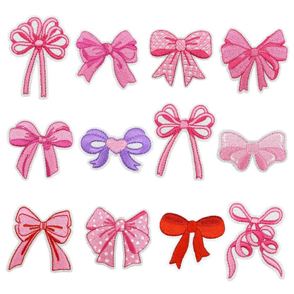 pink bow embroidered patches iron on