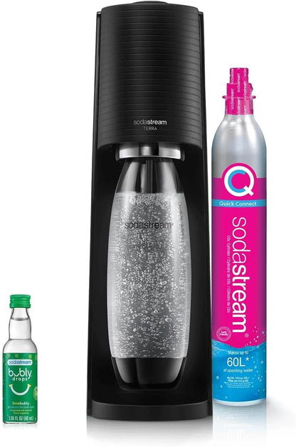 2026 SodaStream Terra Machine à Eau Pétillante Bundle (Noir), avec CO2, Bouteilles Compatibles Lave-Vaisselle et Arômes Bubly Drops