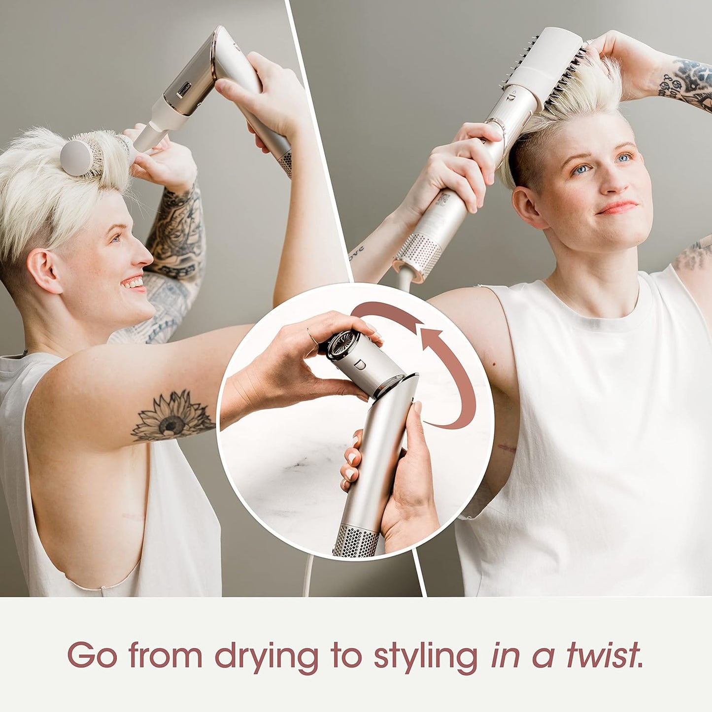 2026 Système de coiffage et de séchage Shark HD430 FlexStyle, sèche-cheveux brosse puissant et multi-styler avec boucleurs Auto-Wrap, brosse plate, brosse ovale et embout concentrateur, coloris Stone