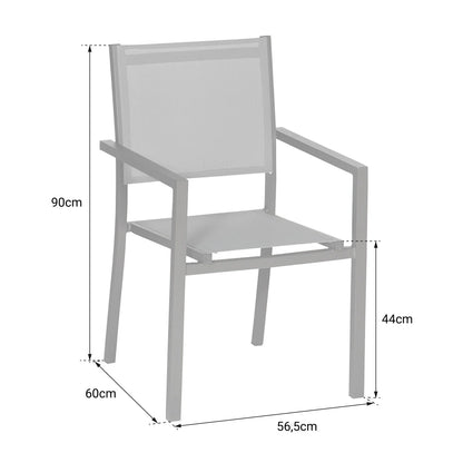 Lot de 8 chaises en aluminium anthracite - textilène gris Happy Garden