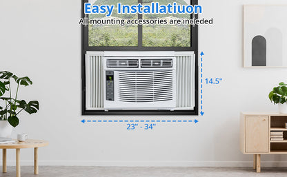 Climatiseur de fenêtre 2026  avec filtre réutilisable et commandes, 6 000 BTU, 115 V~, adapté aux pièces jusqu'à 250 pieds carrés.