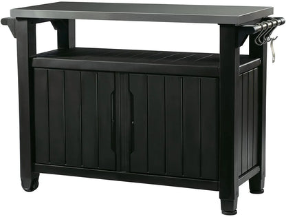 2026 2025 Keter Unity XL Mobiler Patio-Wagen – Wetterfester Außenküchentisch mit Edelstahl-Arbeitsfläche, Abschließbarem Stauraum & Zubehör