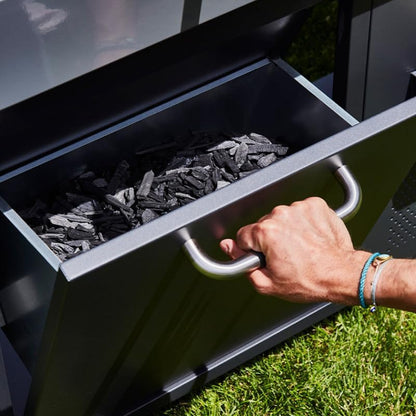 Barbecue Bi-Energy Gun Metal XL - Barbecue Charbon et Plancha 60 x 42 cm à gaz avec brûleur latéral -12,95 KW