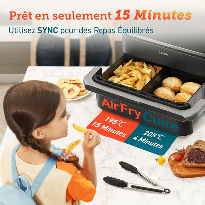 COSORI Air Fryer 10L Twinfry,Dual Zone Avec S&eacute;parateur Amovible,Capacit&eacute; Flexible de 10L,Friteuse sans Huile 6-en-1,35℃-240℃,66% d'&Eacute;nergie en Moins,Livre de Recettes et Application