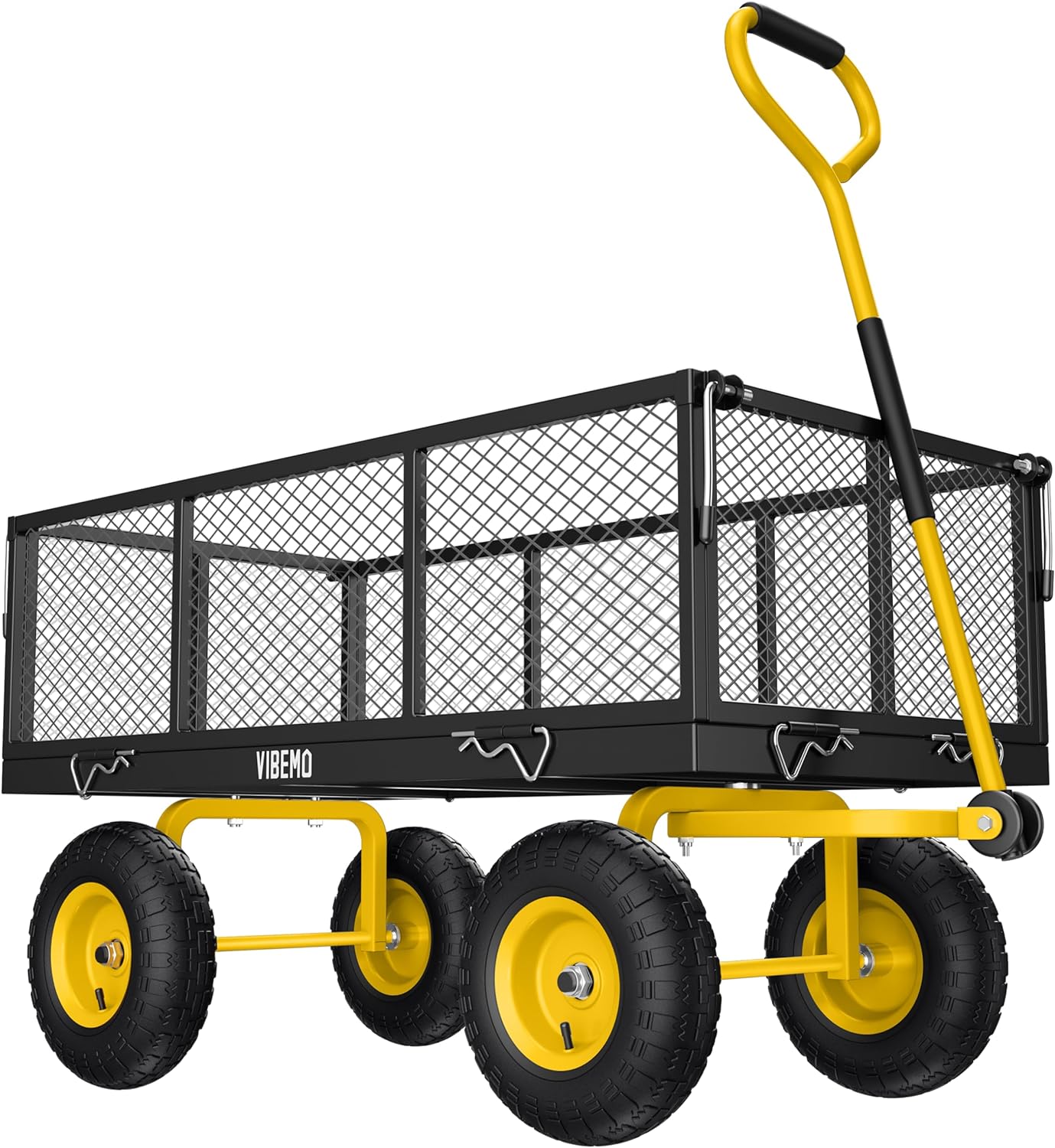 Chariot de jardin en acier 2026, 2 en 1, robuste, utilitaire, 635 kg (1400 lb), avec ridelles amovibles en filet pour le transformer en plateau, demi-tour à 240°, pneus pneumatiques de 33 cm (13 po), idéal pour la ferme, le jardin, la pelouse et le c