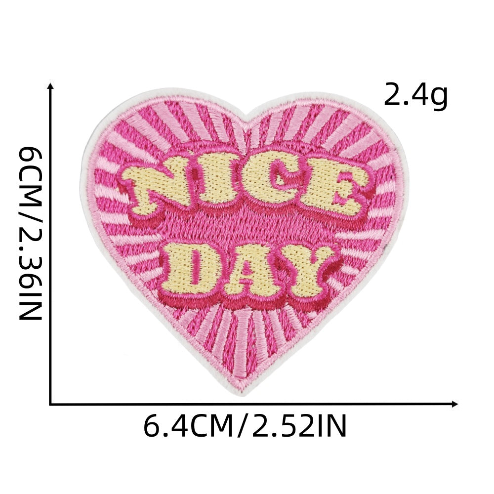 love heart embroidered patches cherry floral design iron on