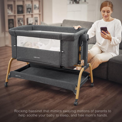 Berceau à bascule 2026 pour bébé, berceau cododo avec matelas confortable et roulettes, réglable en hauteur sur 6 positions, facilement pliable, berceau cododo portable pour nouveau-nés