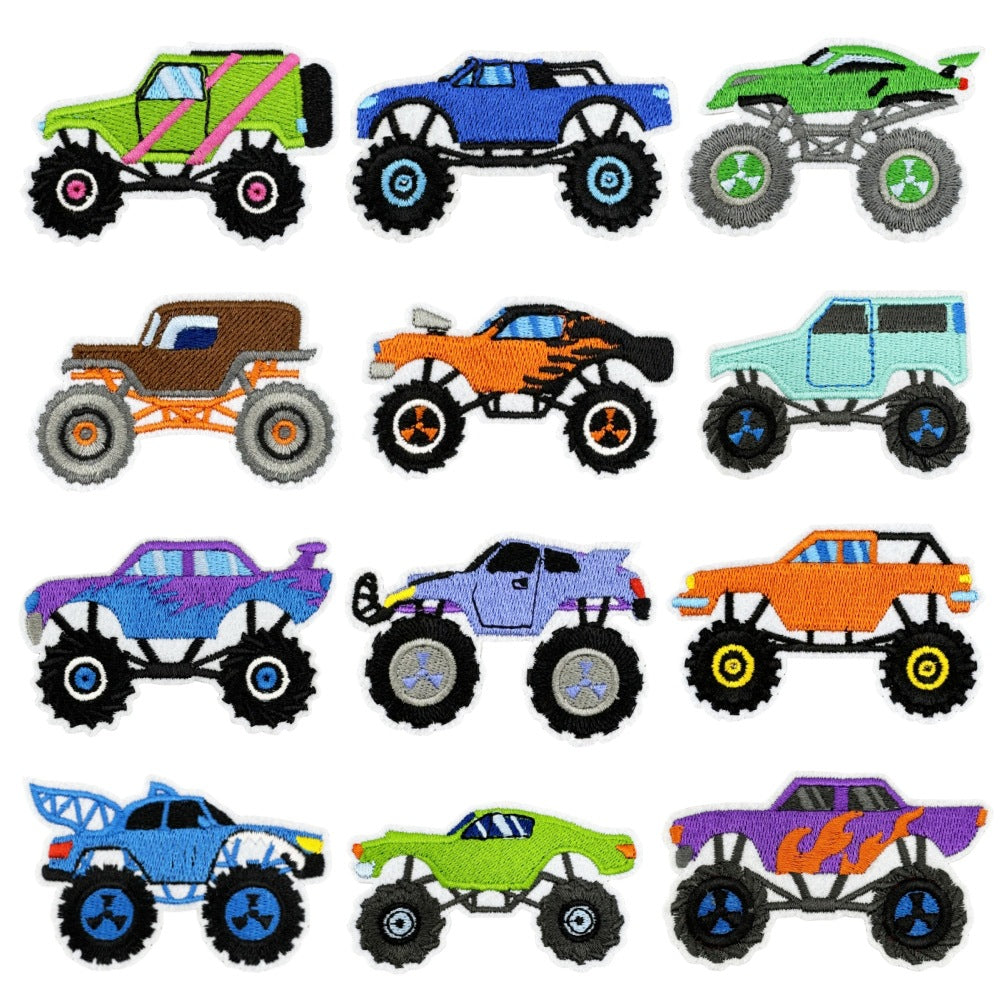 monster truck embroidered patches off road vehicle design iron on