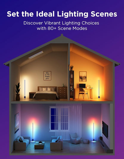 2026 Lampadaire Govee 2 avec Matter, LED RGBIC, Blanc Chaud et Froid, Compatible Alexa, 1725 lm, Synchronisation Musique, Modes Scènes, Lampadaire Intelligent pour Salon et Chambre, Noir (1 Pièce)