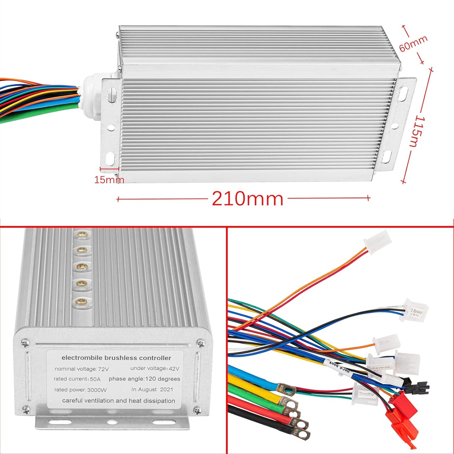 Kit moteur brushless 2026 72V 3000W avec contrôleur 24 MOSFET 50A et accélérateur pour scooter électrique, moteur de vélo électrique, kit de conversion de pièces DIY pour moto (6 pièces en 1 et moteur avec pied)