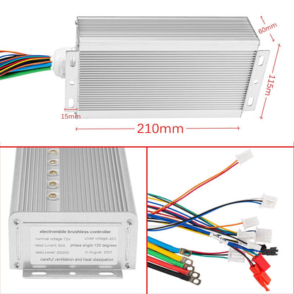 Kit moteur brushless 2026 72V 3000W avec contrôleur 24 MOSFET 50A et accélérateur pour scooter électrique, moteur de vélo électrique, kit de conversion de pièces DIY pour moto (6 pièces en 1 et moteur avec pied)