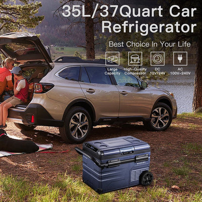 Réfrigérateur/congélateur portable 12 volts 37 pintes (2026) pour voiture, idéal pour le camping, les voyages, les camping-cars et compatible avec une application mobile.