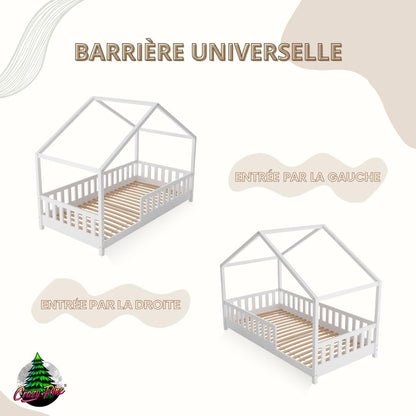 Lit cabane Crazy Pine Crazy House avec tiroirs 190 x 90 cm &ndash; Lit enfant en bois naturel avec barri&egrave;re &ndash; Lit Montessori au sol avec rangement suppl&eacute;mentaire et barri&egrave;re amovible