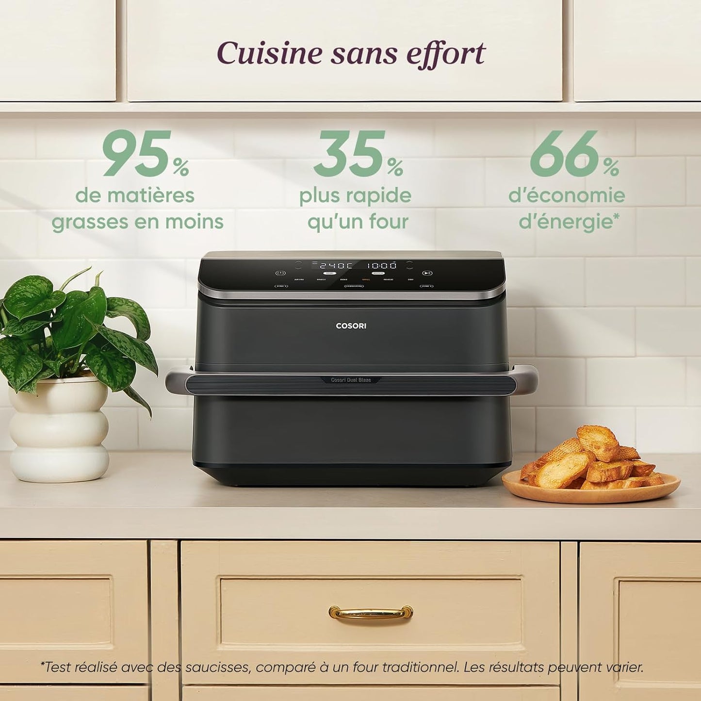 COSORI Air Fryer 10L Twinfry,Dual Zone Avec S&eacute;parateur Amovible,Capacit&eacute; Flexible de 10L,Friteuse sans Huile 6-en-1,35℃-240℃,66% d'&Eacute;nergie en Moins,Livre de Recettes et Application