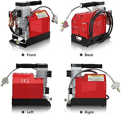 Tragbarer PCP-Luftkompressor CS2, 4500 Psi/30 MPa, ölfrei, Stromversorgung über 12 V Gleichstrom im Auto oder 110 V Wechselstrom zu Hause mit Adapter (im Lieferumfang enthalten), Paintball-Tankkompressor mit zusätzlichem Feuchtigkeits-Ölabscheider