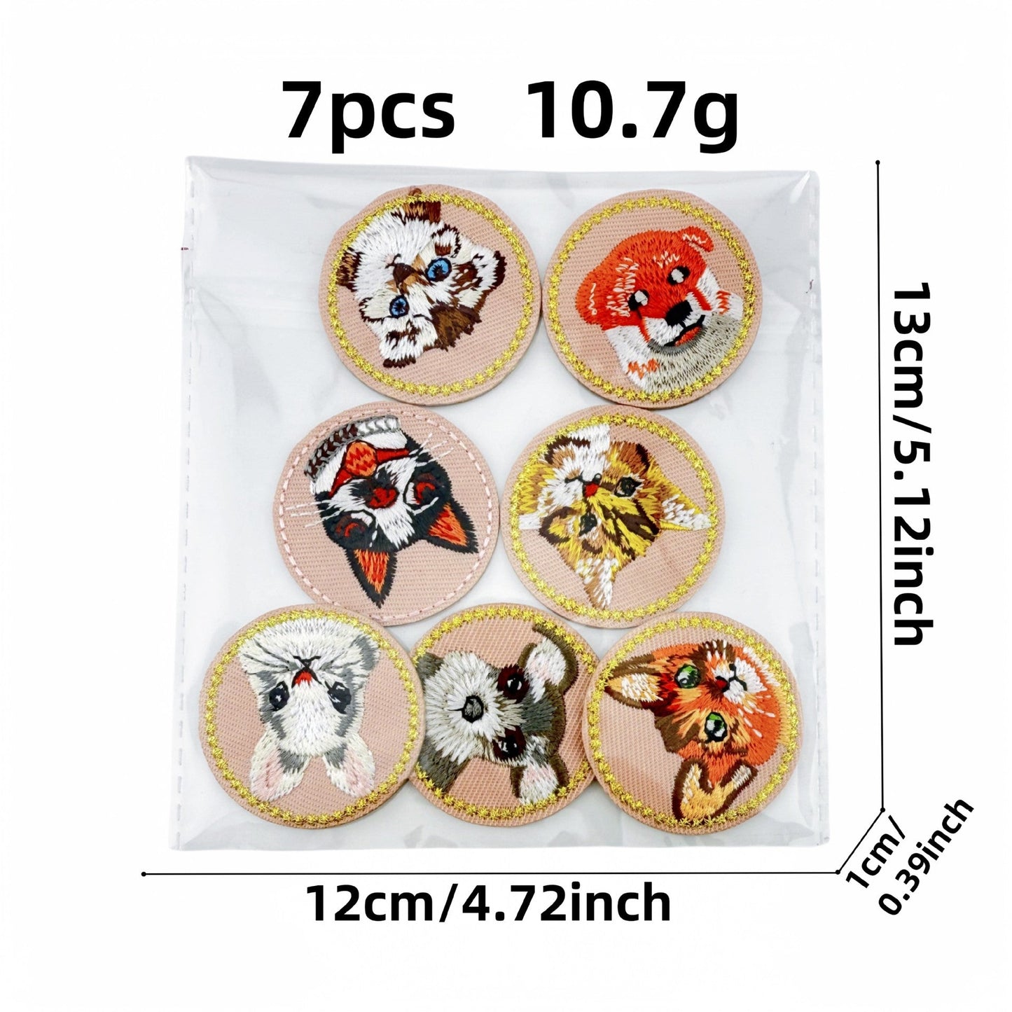 round animal face embroidered patches cat dog fox iron on