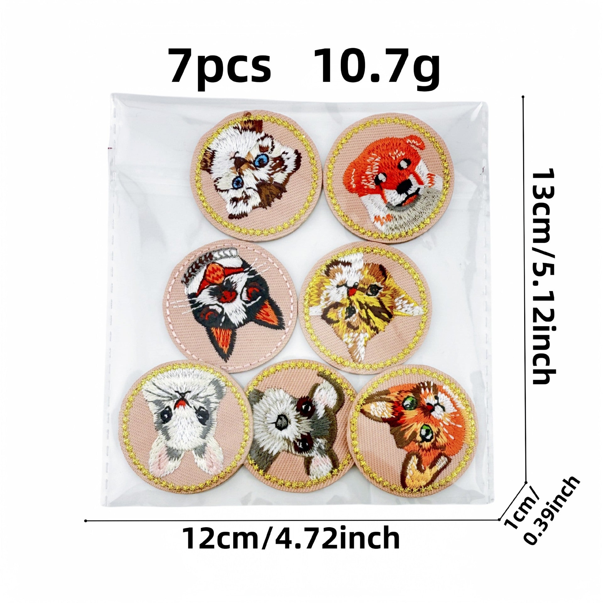 round animal face embroidered patches cat dog fox iron on
