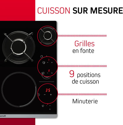 2026 Brandt BPI6413BM – Table de Cuisson Mixte Induction & Gaz, 4 Foyers, 9 Niveaux, Édition Limitée