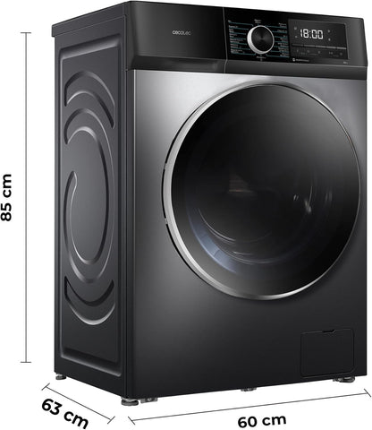 Cecotec Bolero Dresscode 10500 Inverter Steel A. Lave-linge 10 kg Steel, 1400 tr/min, Moteur Inverter Plus, Vapeur, Classe A.