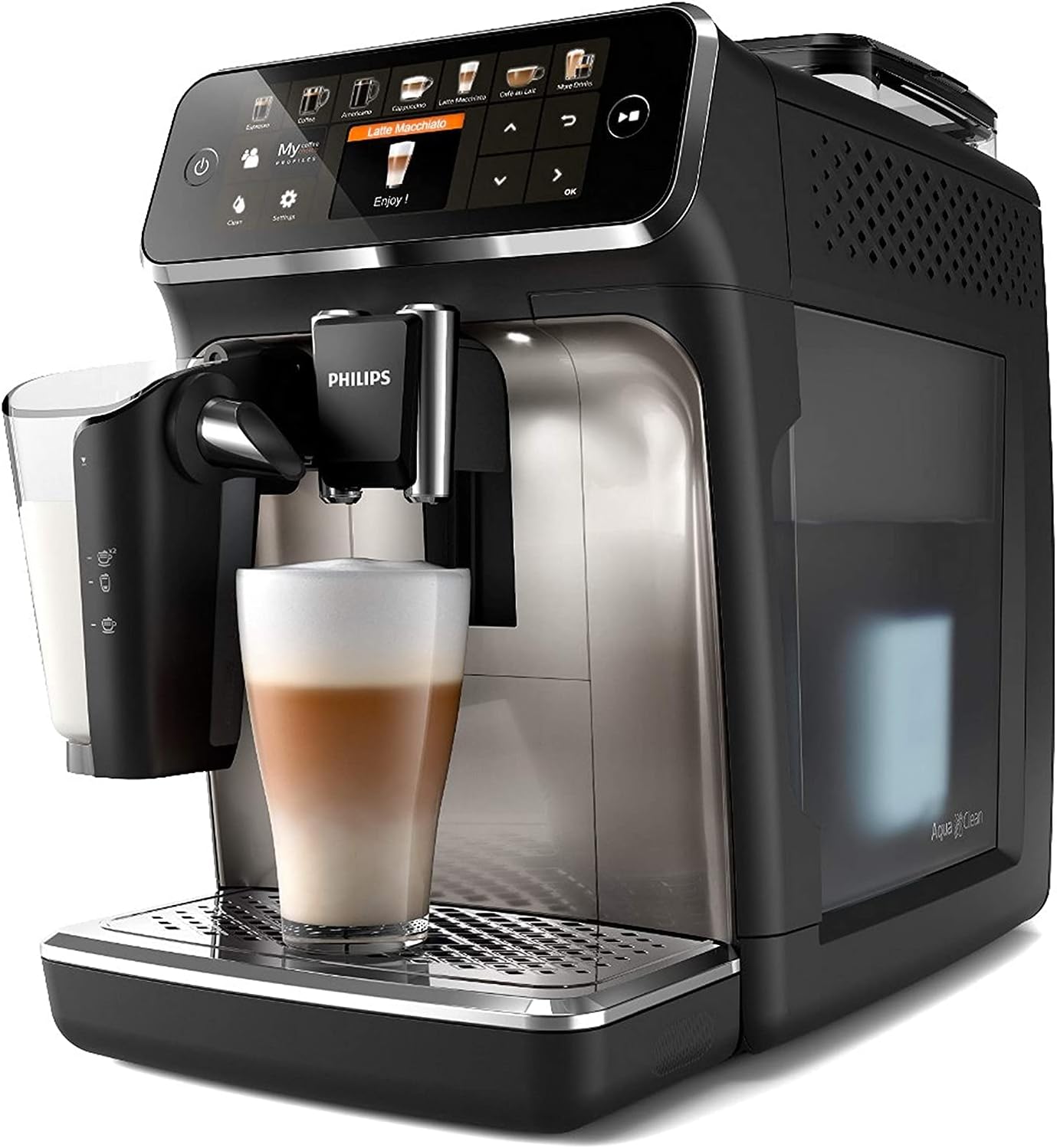 Philips Série 5400 Machine Expresso - Café à Grain - LatteGo Mousseur à Lait, 12 Spécialités de Café, Affichage Intuitif, 4 Profils Utilisateur, Noir (EP5441/50)