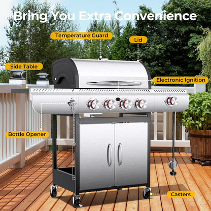 Barbecues à gaz propane R.W.FLAME 2026 à 3 et 4 brûleurs avec brûleurs latéraux, pour la cuisine en plein air, les grillades, la terrasse et le camping.