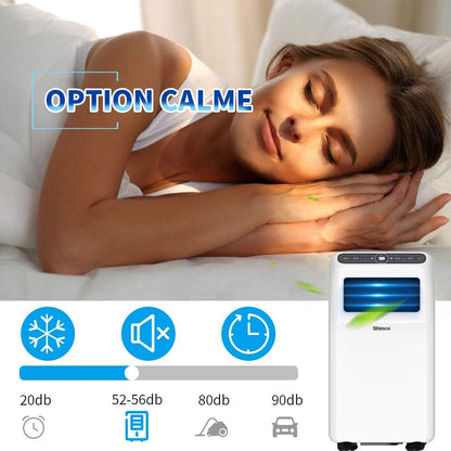 SHINCO Climatiseur mobile, 7000 BTU 2,05kW, Refroidir&Ventilation&Déshumidification, taille de la pièce jusqu'à 54m³(18㎡), Climatiseur mobile avec tuyau d'évacuation et tuyau de vidange, mode sommeil