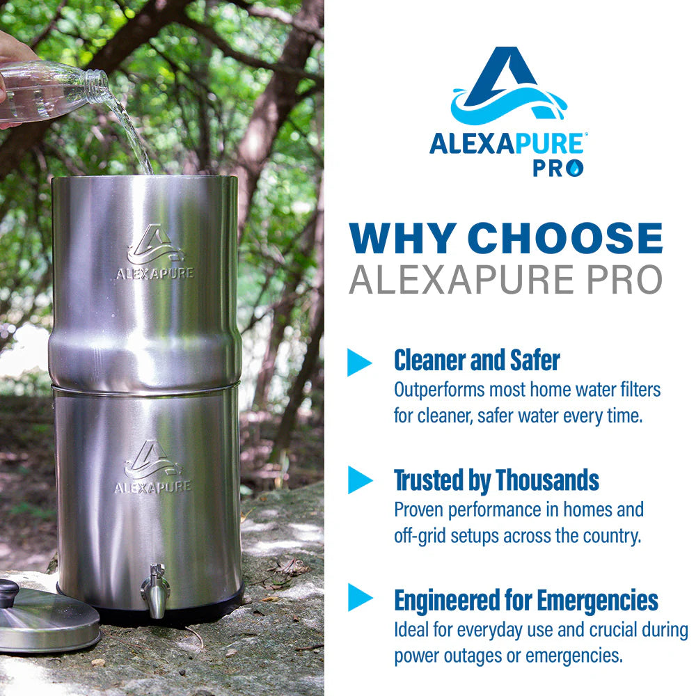 2026 Alexapure Pro Système de Filtration d’Eau par Gravité – Purificateur d’Eau Domestique en Acier Inoxydable Réduit 206 Contaminants, Sans Électricité, Facile à Installer et à Entretenir