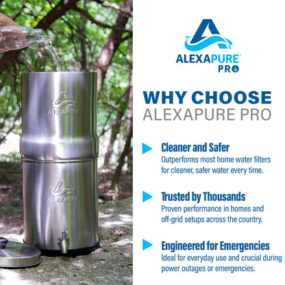 2026 Alexapure Pro Système de Filtration d’Eau par Gravité – Purificateur d’Eau Domestique en Acier Inoxydable Réduit 206 Contaminants, Sans Électricité, Facile à Installer et à Entretenir