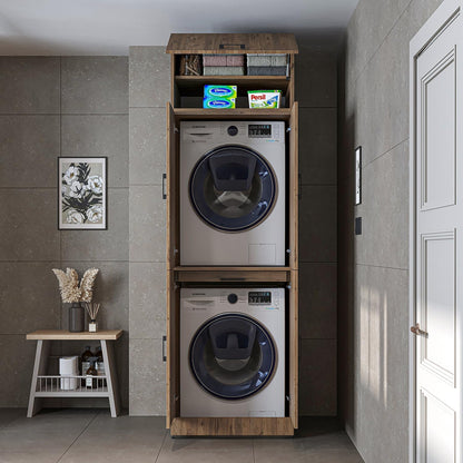 ROOMART Dora Armoire de machine à laver, pour sèche-linge et machine à laver, en 4 couleurs, avec portes et planche coulissante (chêne anthracite)