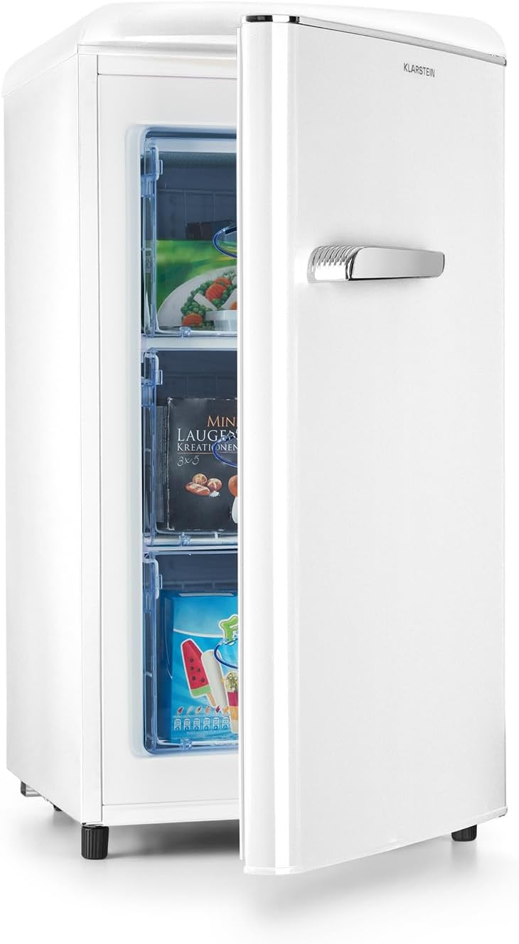 KLARSTEIN Laika - Congélateur, volume total 60 litres, thermostat à 5 niveaux, 0 à -18°C, 3 grilles, pose libre, design rétro - rouge