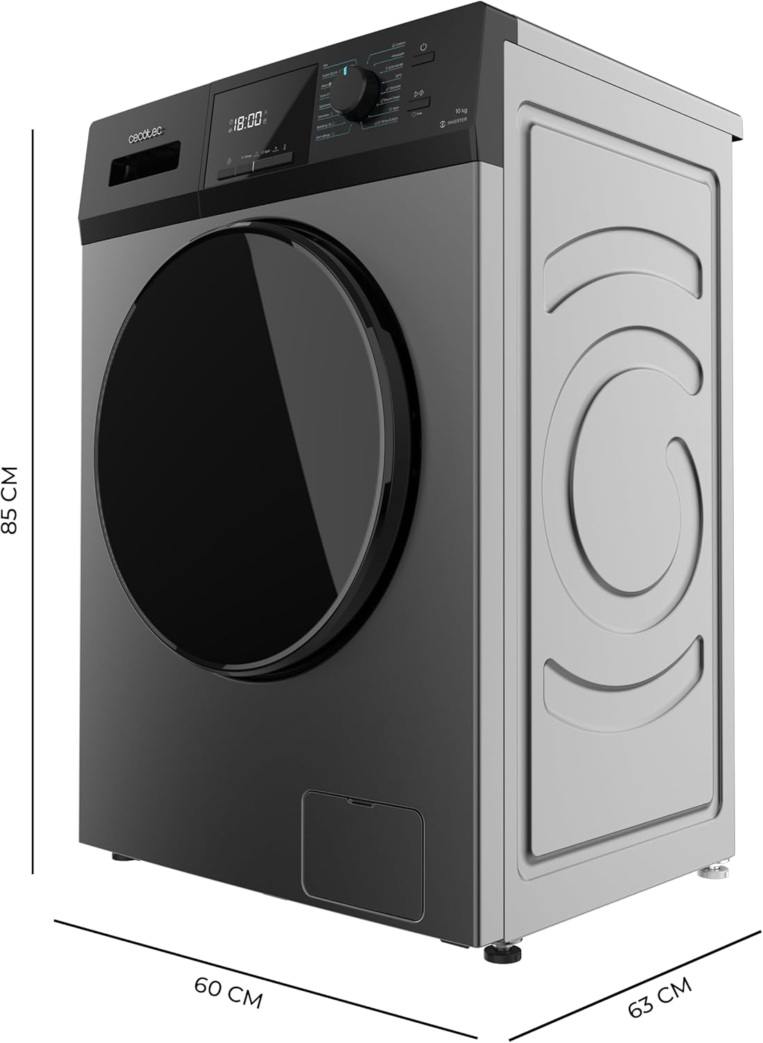Cecotec Lave-Linge 9Kg Chargement Frontal Bolero Dresscode 9410 Inverter A. 1900W, 1400 tr/min Réglable, 16 Programmes, Faible Consommation d'Énergie, Vapeur, Stérilisation du Linge