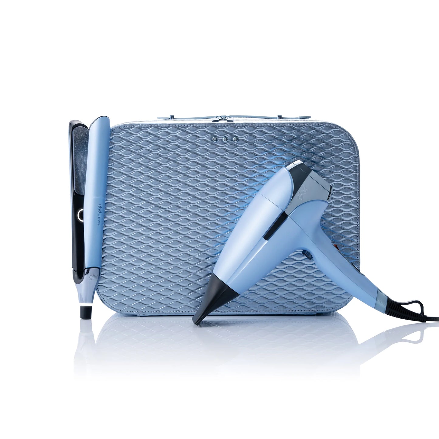 2026 Coffret Cadeau Deluxe ghd - Lisseur Chronos & Sèche-Cheveux Helios en Bleu Icy