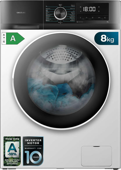 Cecotec Bolero Dresscode 10500 Inverter Steel A. Lave-linge 10 kg Steel, 1400 tr/min, Moteur Inverter Plus, Vapeur, Classe A.