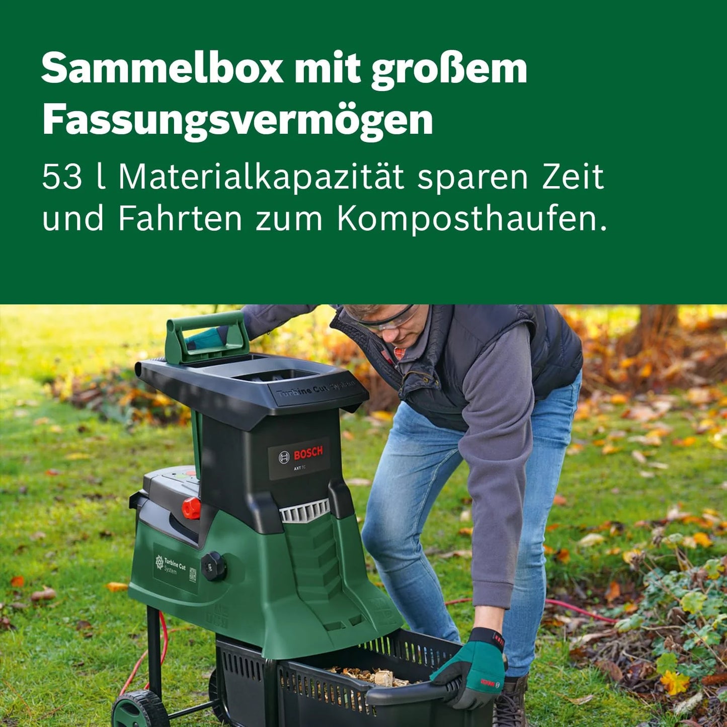 2026 Broyeur à turbine Bosch AXT 25 TC (2 500 W; adapté pour le bois et les déchets de jardin durs; avec gants de jardin; bac de collecte intégré 53 l; dans une boîte) – Édition Amazon