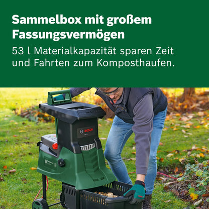 2026 Broyeur à turbine Bosch AXT 25 TC (2 500 W; adapté pour le bois et les déchets de jardin durs; avec gants de jardin; bac de collecte intégré 53 l; dans une boîte) – Édition Amazon