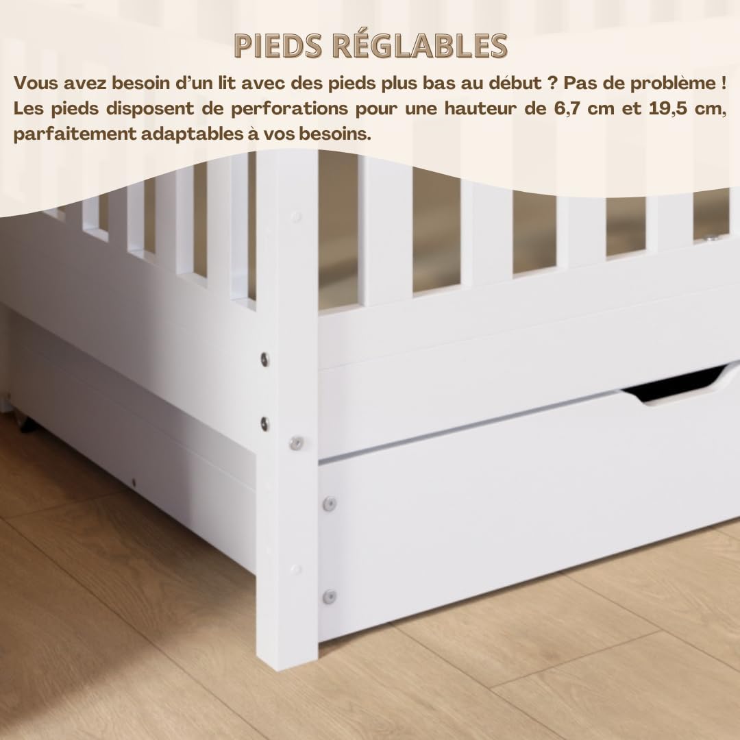 Lit cabane Crazy Pine Crazy House avec tiroirs 190 x 90 cm &ndash; Lit enfant en bois naturel avec barri&egrave;re &ndash; Lit Montessori au sol avec rangement suppl&eacute;mentaire et barri&egrave;re amovible