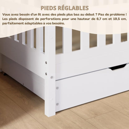 Lit cabane Crazy Pine Crazy House avec tiroirs 190 x 90 cm &ndash; Lit enfant en bois naturel avec barri&egrave;re &ndash; Lit Montessori au sol avec rangement suppl&eacute;mentaire et barri&egrave;re amovible