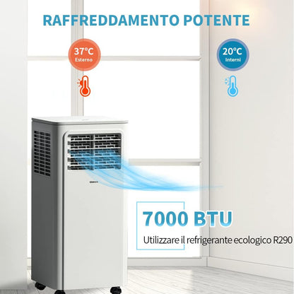 SHINCO Climatiseur mobile, 7000 BTU 2,05kW, Refroidir&Ventilation&Déshumidification, taille de la pièce jusqu'à 54m³(18㎡), Climatiseur mobile avec tuyau d'évacuation et tuyau de vidange, mode sommeil