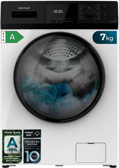 Cecotec Lave-Linge 9Kg Chargement Frontal Bolero Dresscode 9410 Inverter A. 1900W, 1400 tr/min Réglable, 16 Programmes, Faible Consommation d'Énergie, Vapeur, Stérilisation du Linge