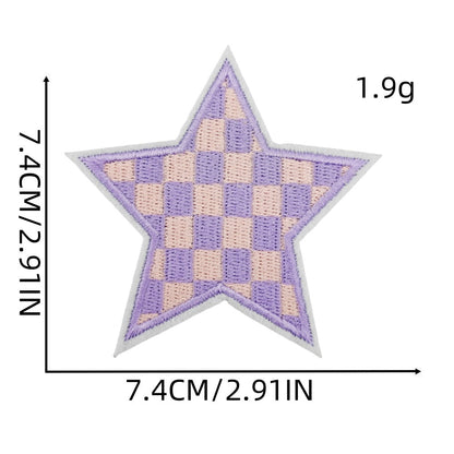checkered star embroidered patches colorful design iron on