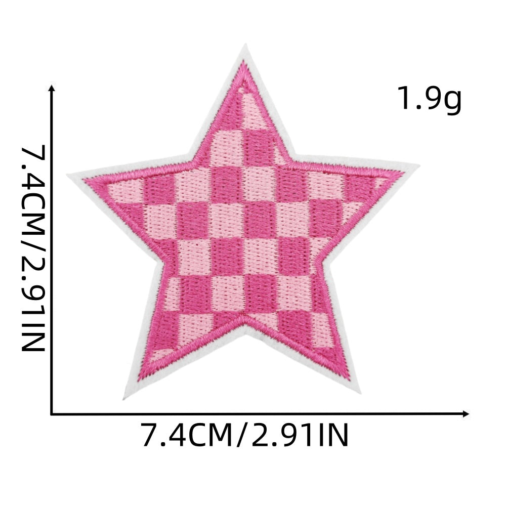 checkered star embroidered patches colorful design iron on