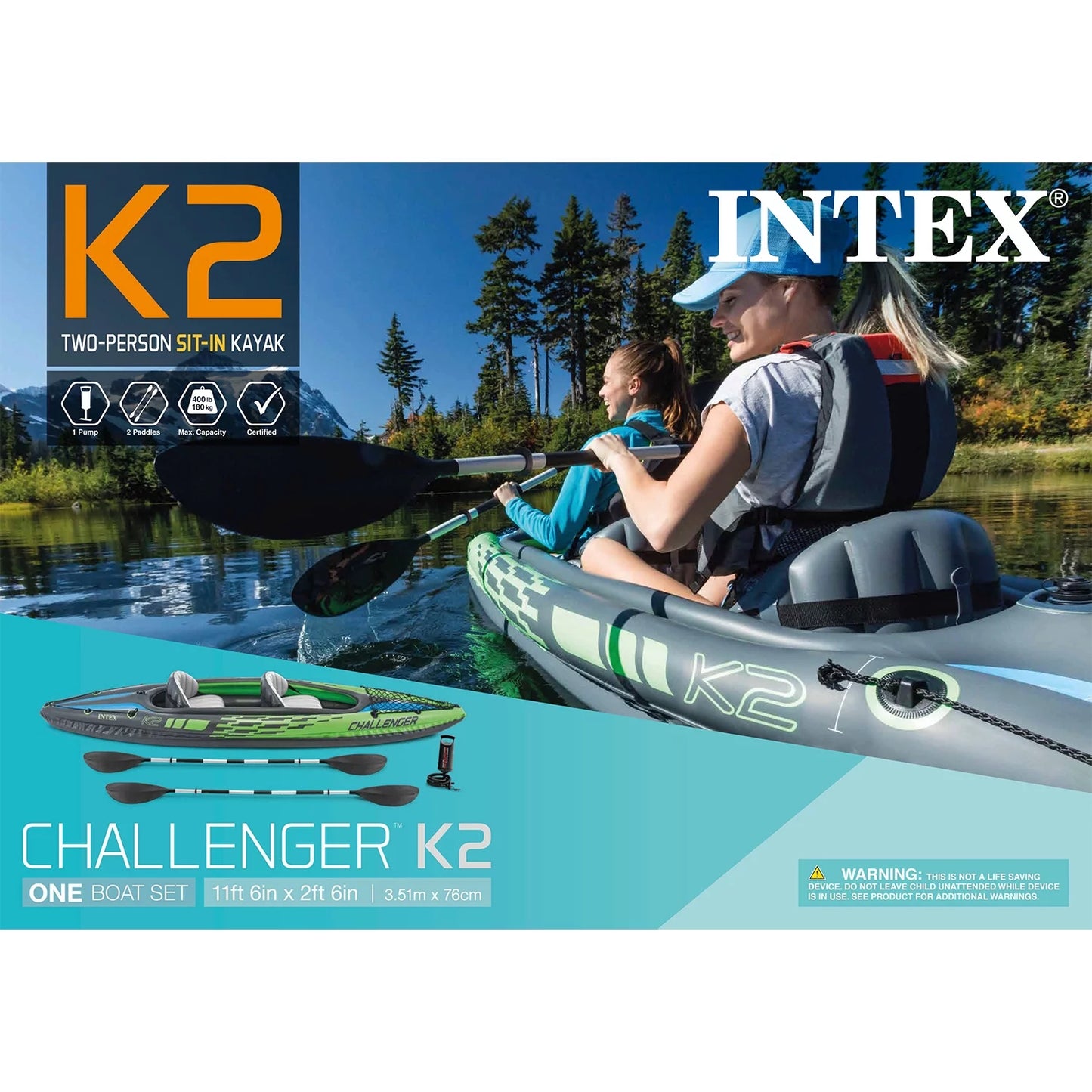 2026 Kayak gonflable Intex Challenger K2 avec rames et pompe manuelle