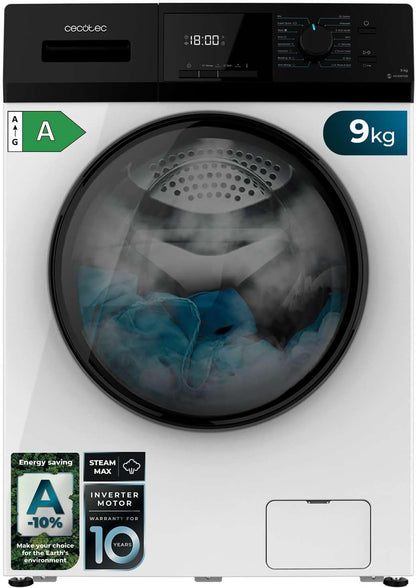 Cecotec Lave-Linge 9Kg Chargement Frontal Bolero Dresscode 9410 Inverter A. 1900W, 1400 tr/min Réglable, 16 Programmes, Faible Consommation d'Énergie, Vapeur, Stérilisation du Linge